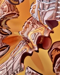 Surreal mirrored composition of gold and white sneakers floating against a warm yellow gradient background.
