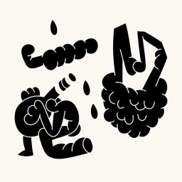 Abstract black vector illustration featuring organic shapes and figures on an off-white background by Studio Ayuhara.