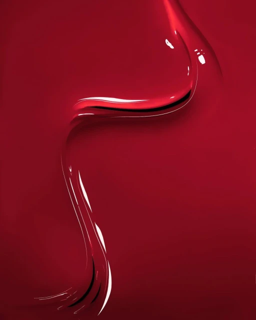 Abstract close-up of shiny, textured red fluid, possibly nail polish or paint, featuring glossy highlights and dark shadows.