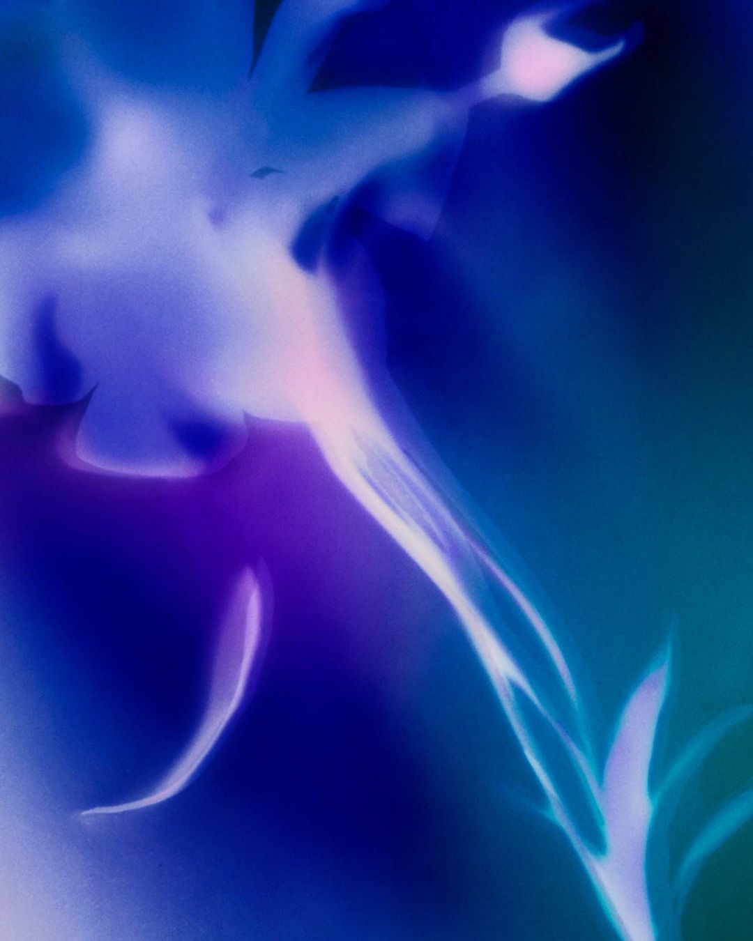 Abstract rendering with flowing blue and white light streams on a dark background, creating an ethereal and fluid visual effect.