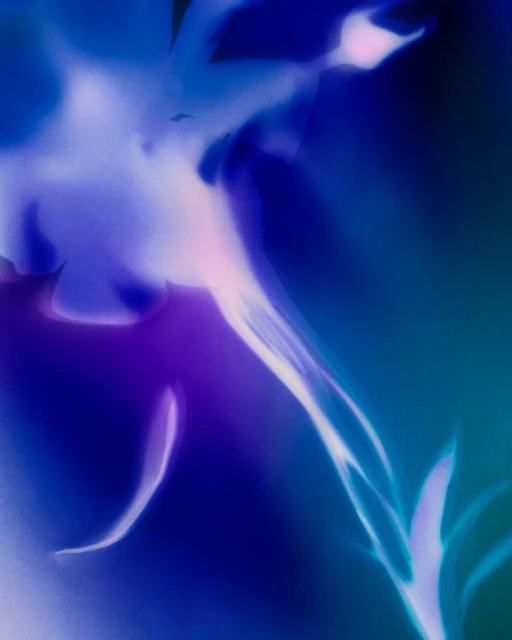 Abstract rendering with flowing blue and white light streams on a dark background, creating an ethereal and fluid visual effect.