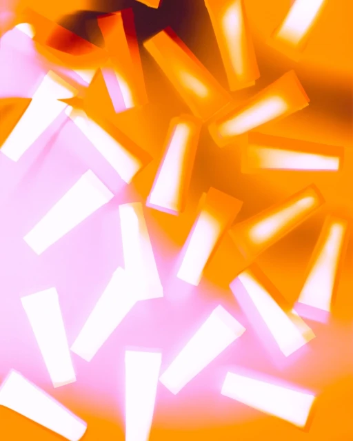 Abstract blurred image with geometric shapes in a pattern, featuring orange and white colors with a blurred effect. 