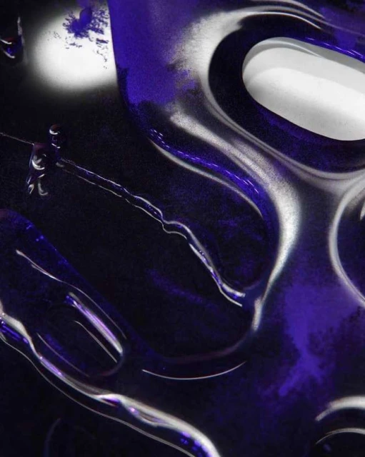 Abstract image featuring flowing liquid forms in shades of black, purple, and white, creating a surreal and mesmerizing visual experience.