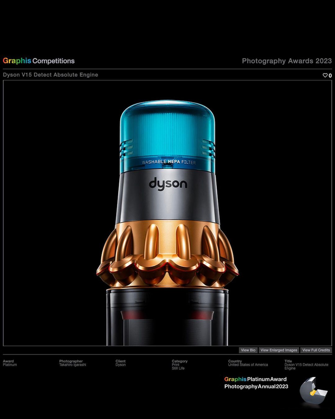 Close-up studio shot of a Dyson V15 Detect Absolute vacuum cleaner component with blue accents against a stark black background.