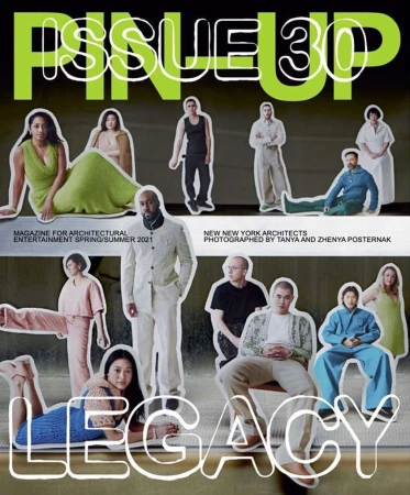 Magazine cover featuring a collage of people in various poses against a green and black background with the words 'Pin-Up Issue 30 Legacy'.