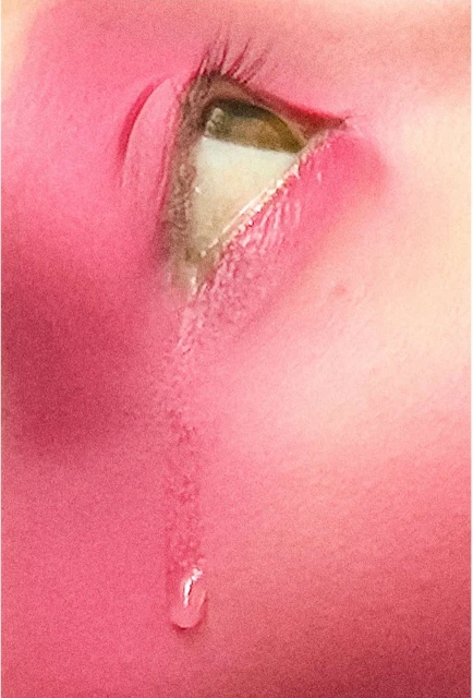 Close-up portrait of a female eye with teardrop running down the cheek, showcasing human emotion and beauty of the human face.