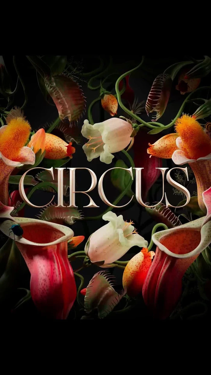 CGI artwork featuring exotic carnivorous plants and flowers framing the word CIRCUS in metallic serif typography against a dark background.
