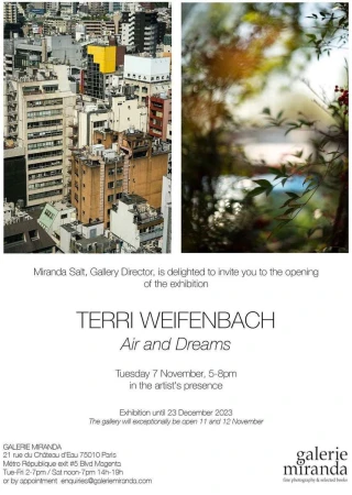 Exhibition invitation poster featuring two photographic panels above typography for Terri Weifenbach Air and Dreams in Paris
