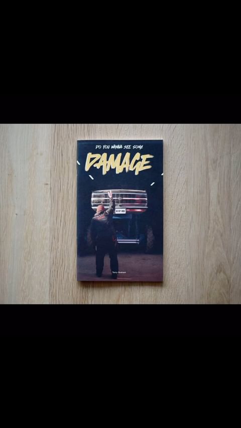 Promotional book cover displays an image of a person standing next to a monster truck against a black background.