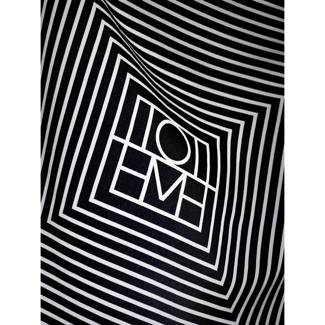 Abstract geometric pattern of concentric white squares and line stripes on a black background creating an optical illusion.