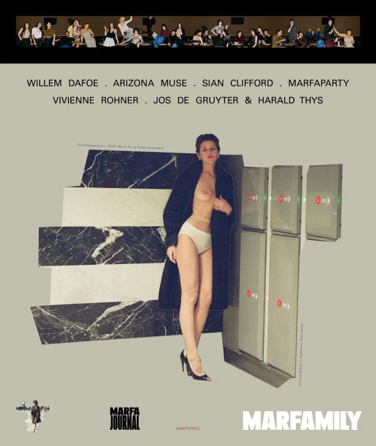 Collage art featuring a woman in lingerie and a coat, juxtaposed with marble and electrical equipment against a neutral background.