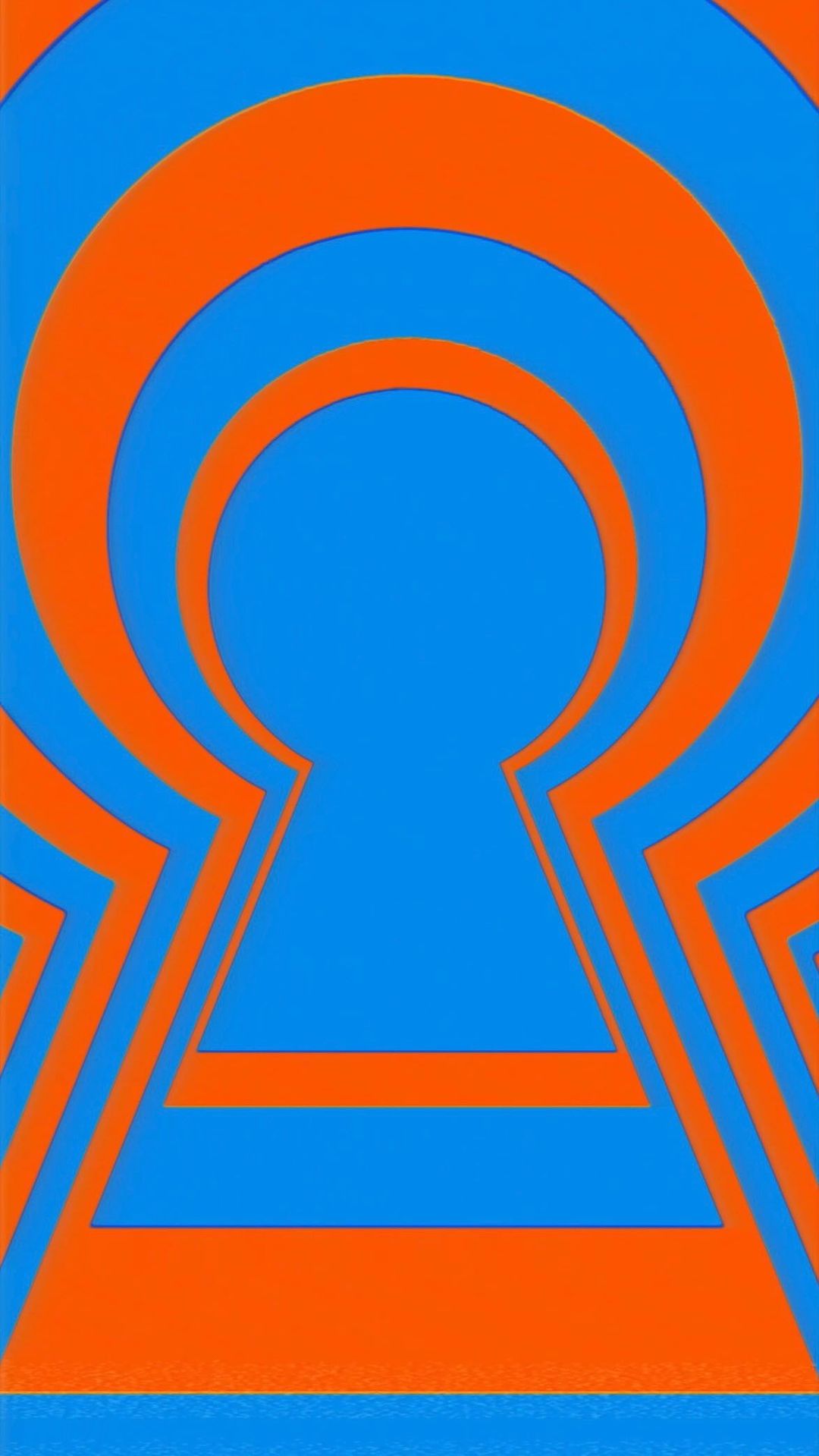 Abstract graphic design with geometric shapes, featuring an orange and blue color palette in a vertical composition.