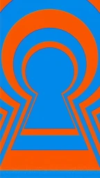 Abstract digital artwork by Theophile Sutter featuring concentric arches in vivid orange and bright blue forming a keyhole motif.