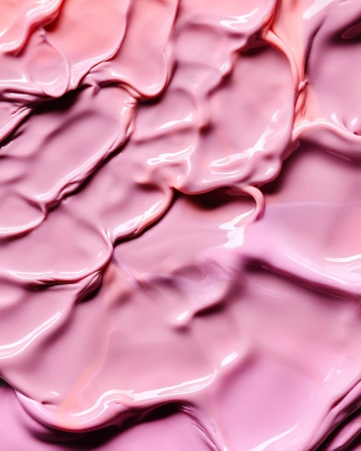 Close-up of cosmetic cream swatches in shades of pink and coral creating a textured abstract beauty background for product marketing.