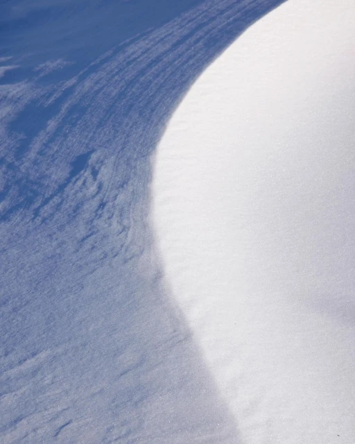 Monochromatic close-up of a snowdrift showcasing subtle textures and shadows, creating a serene and minimalist winter landscape.