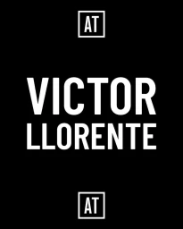 Bold white typography on a black background featuring the name Victor Llorente centered between square frames