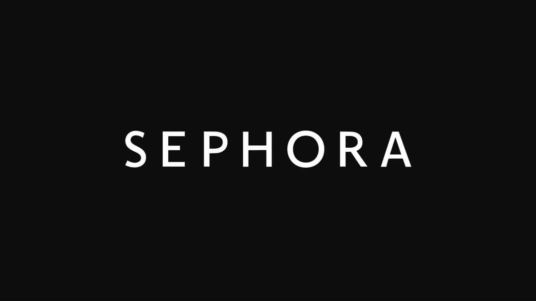 Sephora brand logo displayed in white text on a solid black background, creating a high-contrast visual. The text is centrally located.