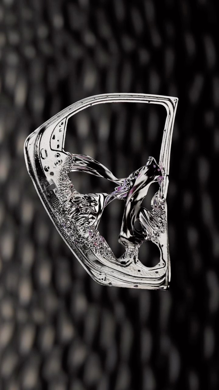 Abstract depiction featuring intricate clear patterns on a dark backdrop, evoking water or glass art, creating a visual depth.