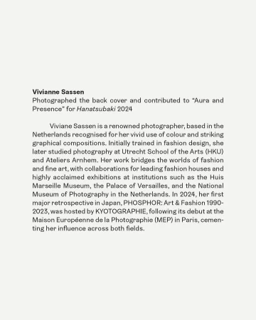 Text featuring information on photographer Vivianne Sassen, highlighting her photography background, exhibitions, and contributions to Hanatsubaki 2024.