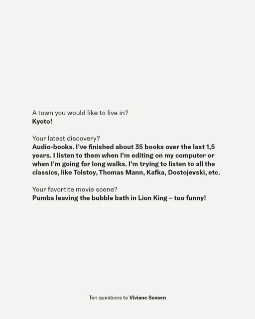 A text-based image presenting a series of interview questions and answers in a clean, minimalist style on a light background.