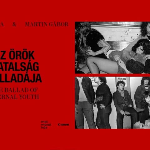 Album cover with group of young adults in monochrome; band name and album title in red on left; a vintage, gritty aesthetic.
