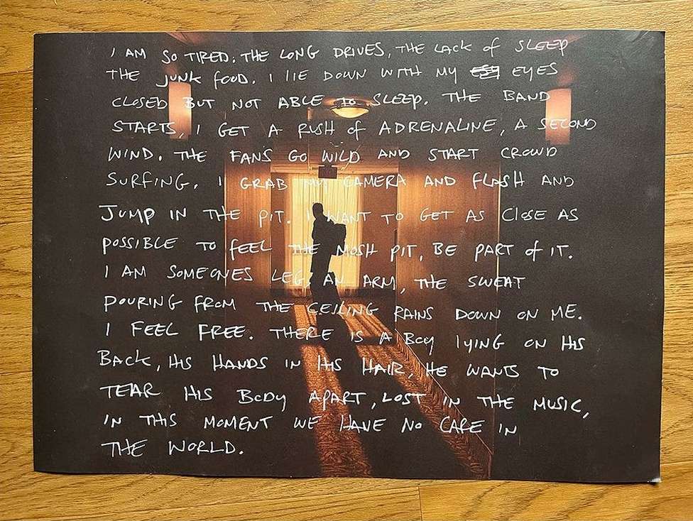 Backlit silhouette of a man in a hallway, with hand-written text superimposed in white over the image on a dark background.