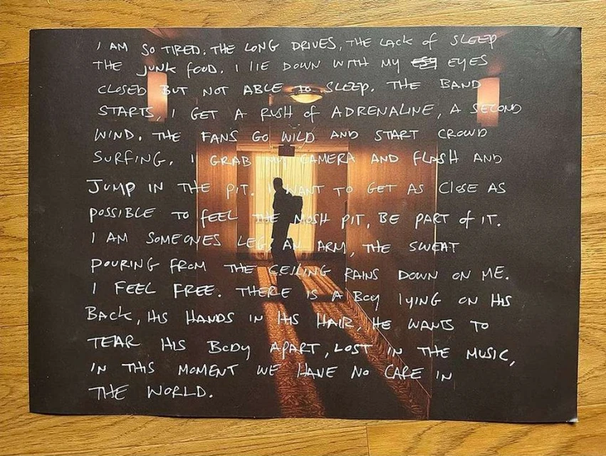 Backlit silhouette of a man in a hallway, with hand-written text superimposed in white over the image on a dark background.
