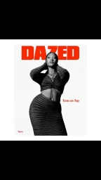 Black and white portrait of singer Tems on a magazine cover with bold red title lettering against a plain white background.