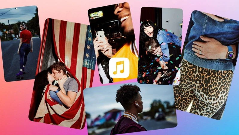 Montage of people enjoying music on roller skates, using smartphones, hugging, and celebrating, set against a colorful gradient background.