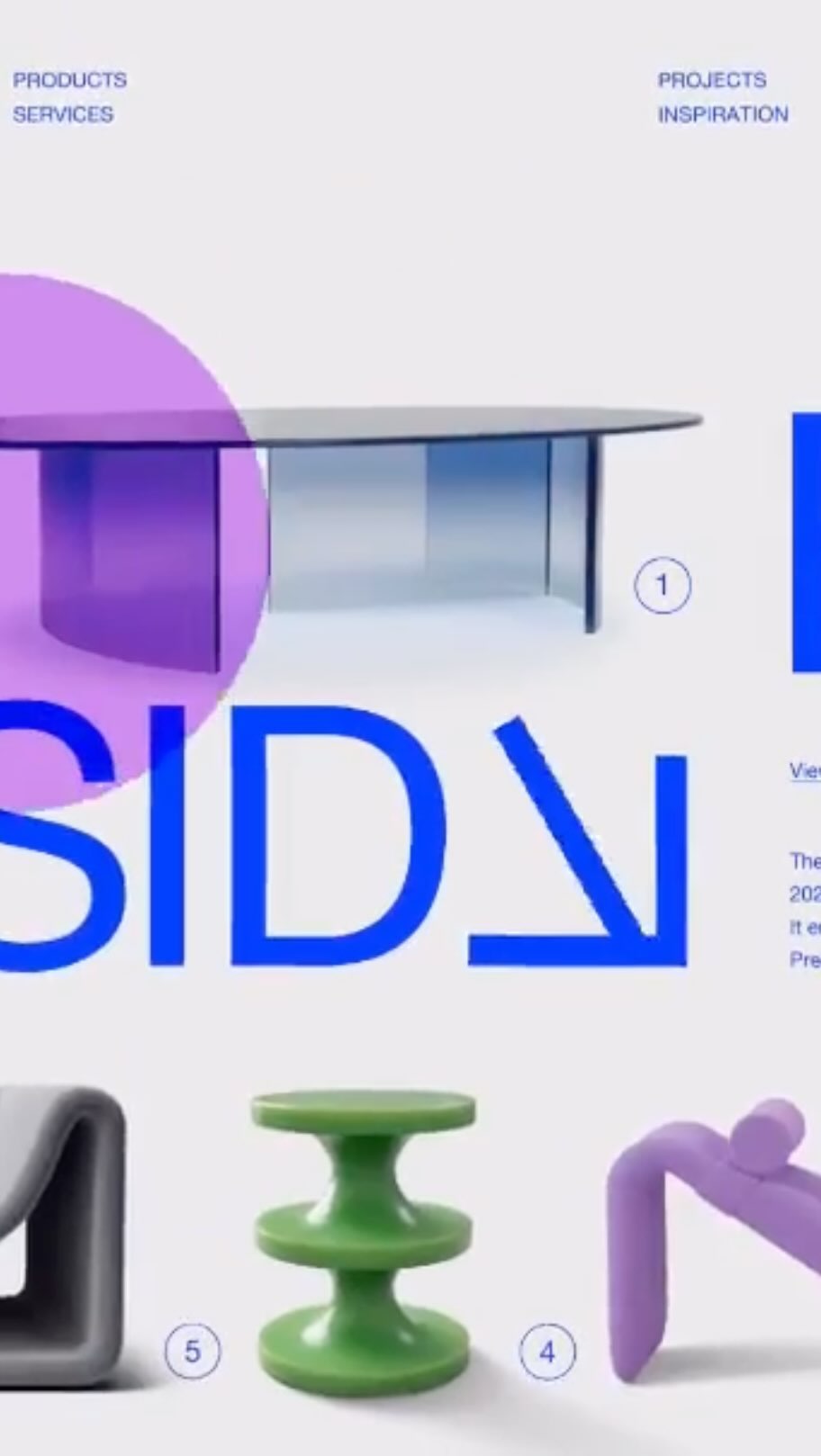 Digital render featuring modern tables and stools in a minimalist design against a bright, clean background, showcasing contemporary furniture.
