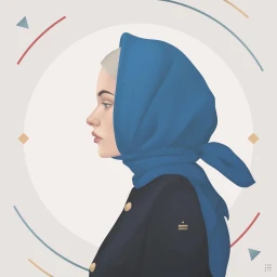 Profile illustration of a woman wearing a blue headscarf and dark coat by illustrator Yuschav
