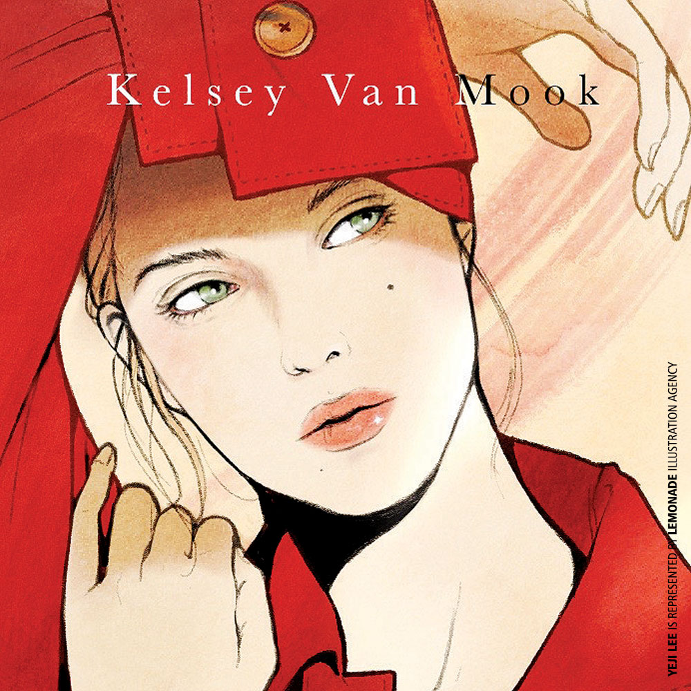 Illustration of a fair-skinned woman with green eyes and red clothing, rendered in a painterly style with visible brushstrokes and soft lighting.