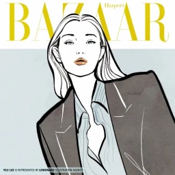Fashion illustration of a woman in an oversized blazer and striped shirt by illustrator Yeji Lee