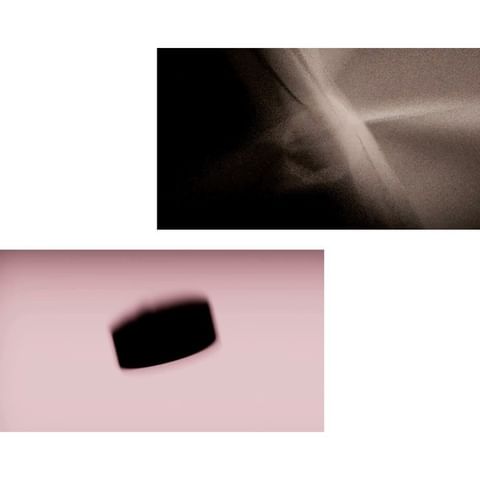 Abstract composition featuring dark forms against contrasting light backgrounds in a minimalist, graphic design layout.