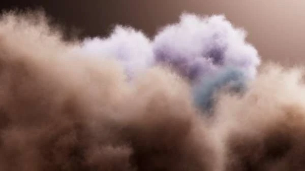 Abstract image featuring swirling clouds of brown and purple smoke against a warm, gradient background, suggesting an ethereal atmosphere.