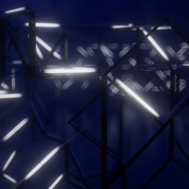 Abstract rendering of illuminated geometric shapes and lines in shades of blue and white, creating a futuristic, modern composition.