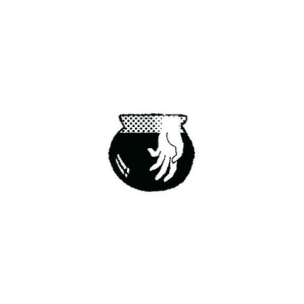 Illustration of a white hand reaching into a black pot with a cross-hatched rim, set against a white background.