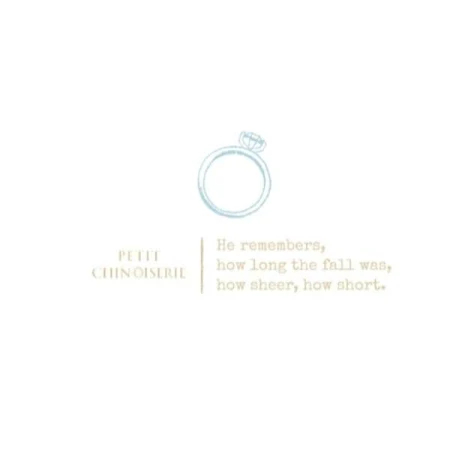 Illustration of a light blue diamond ring above text. Minimalist design with the ring as the focal point, complemented by surrounding text.