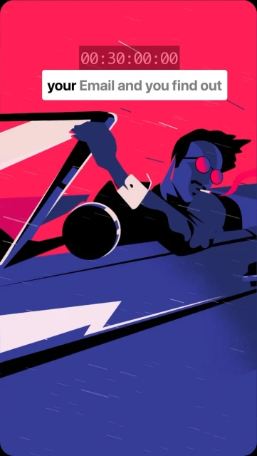 Illustration of a man in a car wearing sunglasses, with a cigarette, in a stylized, graphic design with a red and blue color scheme.