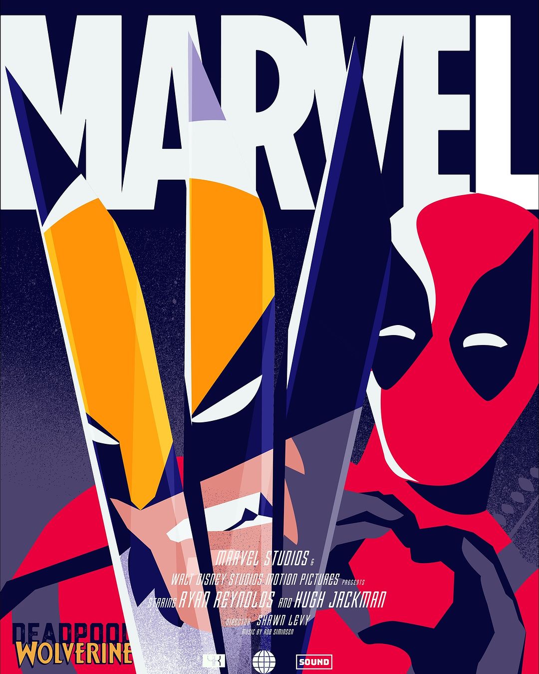 Illustration featuring Wolverine and Deadpool with the Marvel logo, showcasing a comic book style with bold colors and graphic design elements.