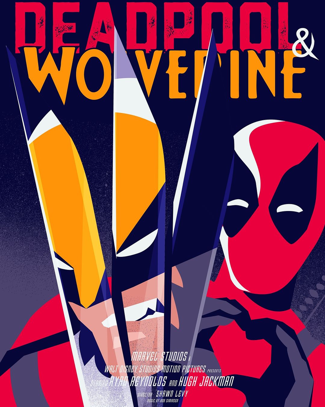 Movie poster art for Deadpool and Wolverine featuring stylized illustrations of the characters against a blue and red color scheme.