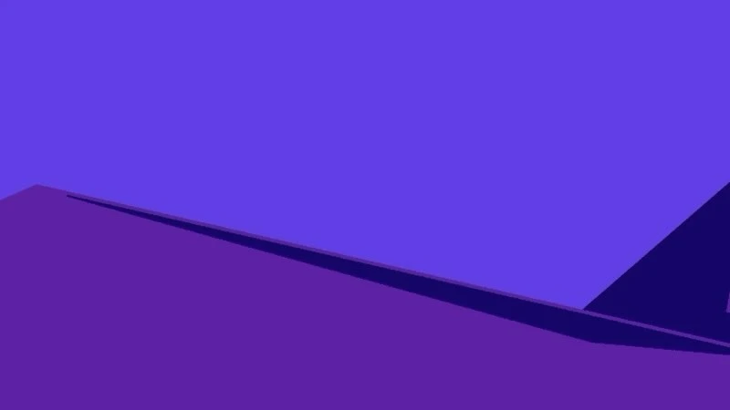 Abstract digital rendering with planes of violet, purple, and dark blue suggesting a minimalist, geometric landscape or structure.