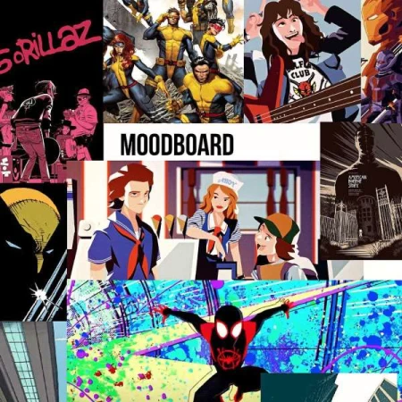 A collage showcasing diverse cartoon and comic book illustrations featuring characters from Gorillaz, X-Men, Stranger Things, and Spider-Man.