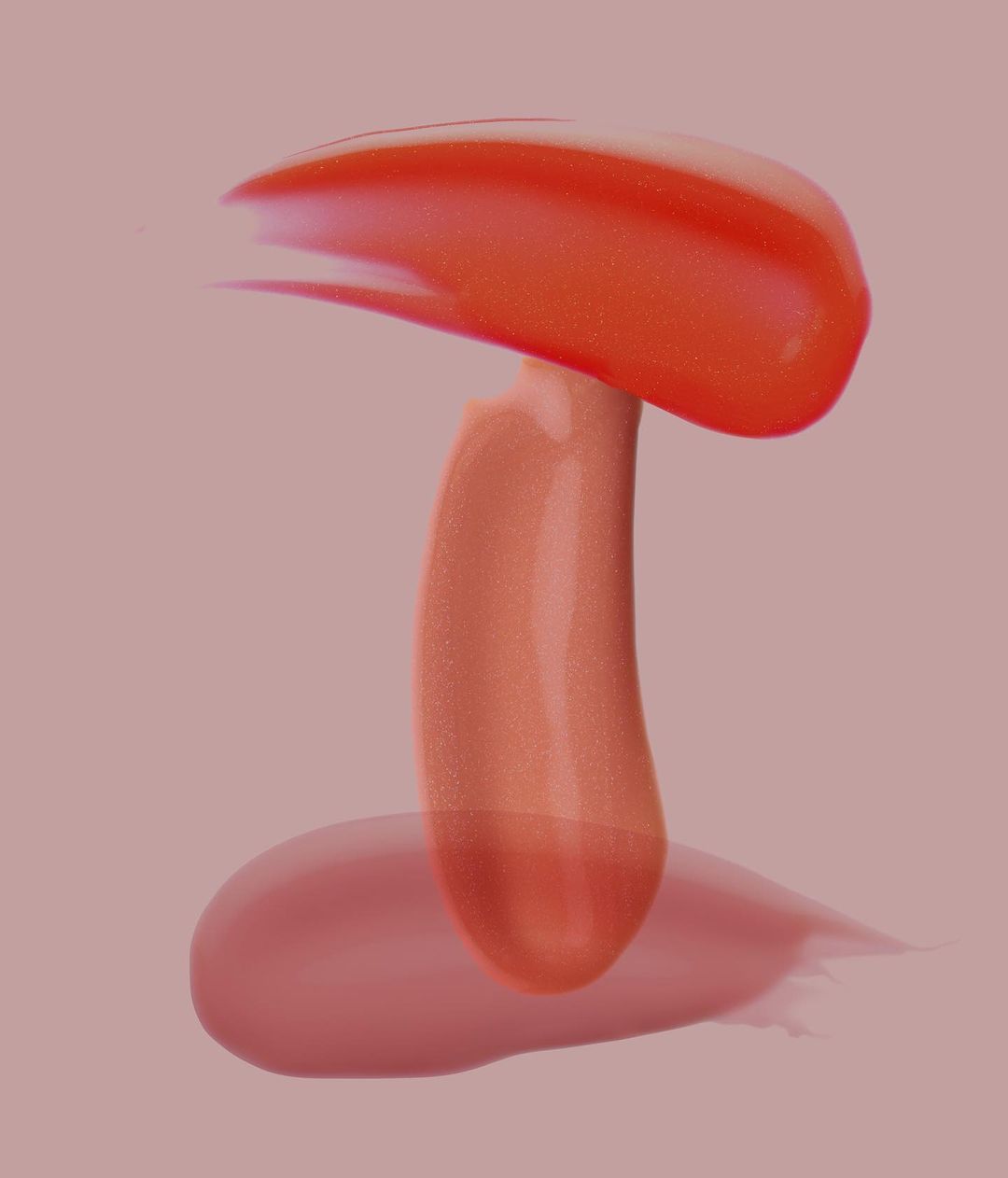 Three stacked swipes of orange, peach, and light pink cosmetic product, creating a visually striking and layered composition.