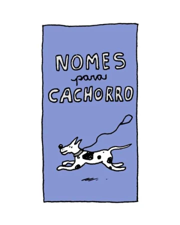 Illustration of a black and white spotted dog running on a blue background with the text 'Nomes Para Cachorro' above it.