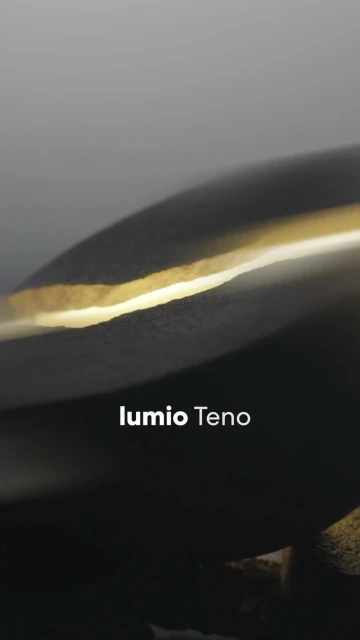 Abstract image of a dark gray sculpture with a golden or bronze streak. The background is a light gray gradient. 