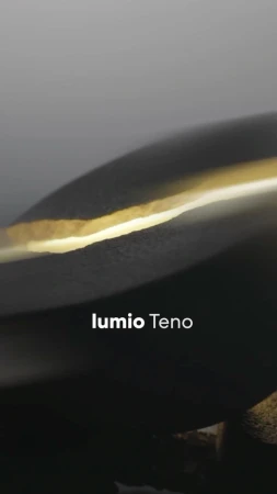 Abstract image of a dark gray sculpture with a golden or bronze streak. The background is a light gray gradient. 