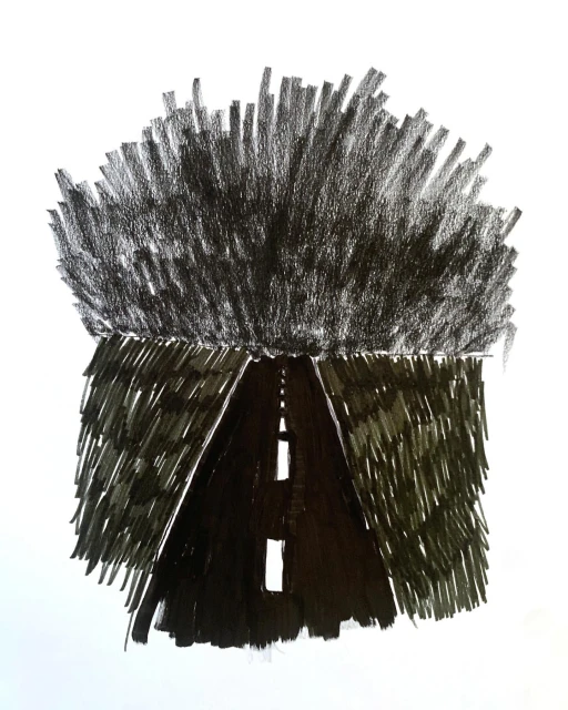 Sketch illustration of a dark road extending into the distance with dark trees or bushes sketched on both sides of the road.