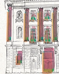 Architectural illustration of a classical building facade with columns and windows by Philippe Dufour-loriolle