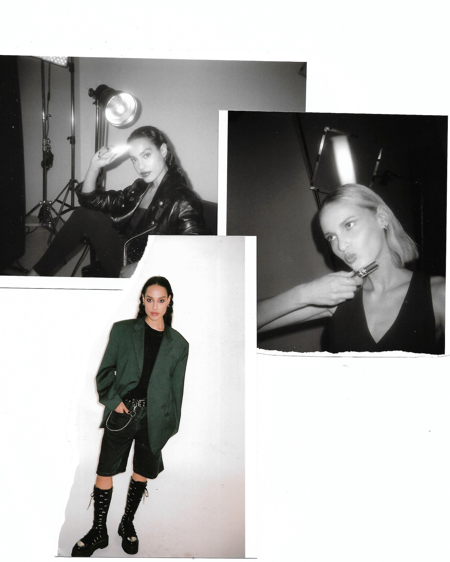 Collage of black and white portrait photographs featuring models in studio settings by Nicolas Kuttler